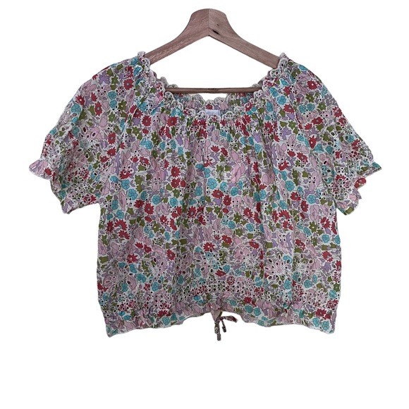 New JENNIFER AND GRACE Cotton Flutter Sleeve Eyelet Top - Picture 1 of 5